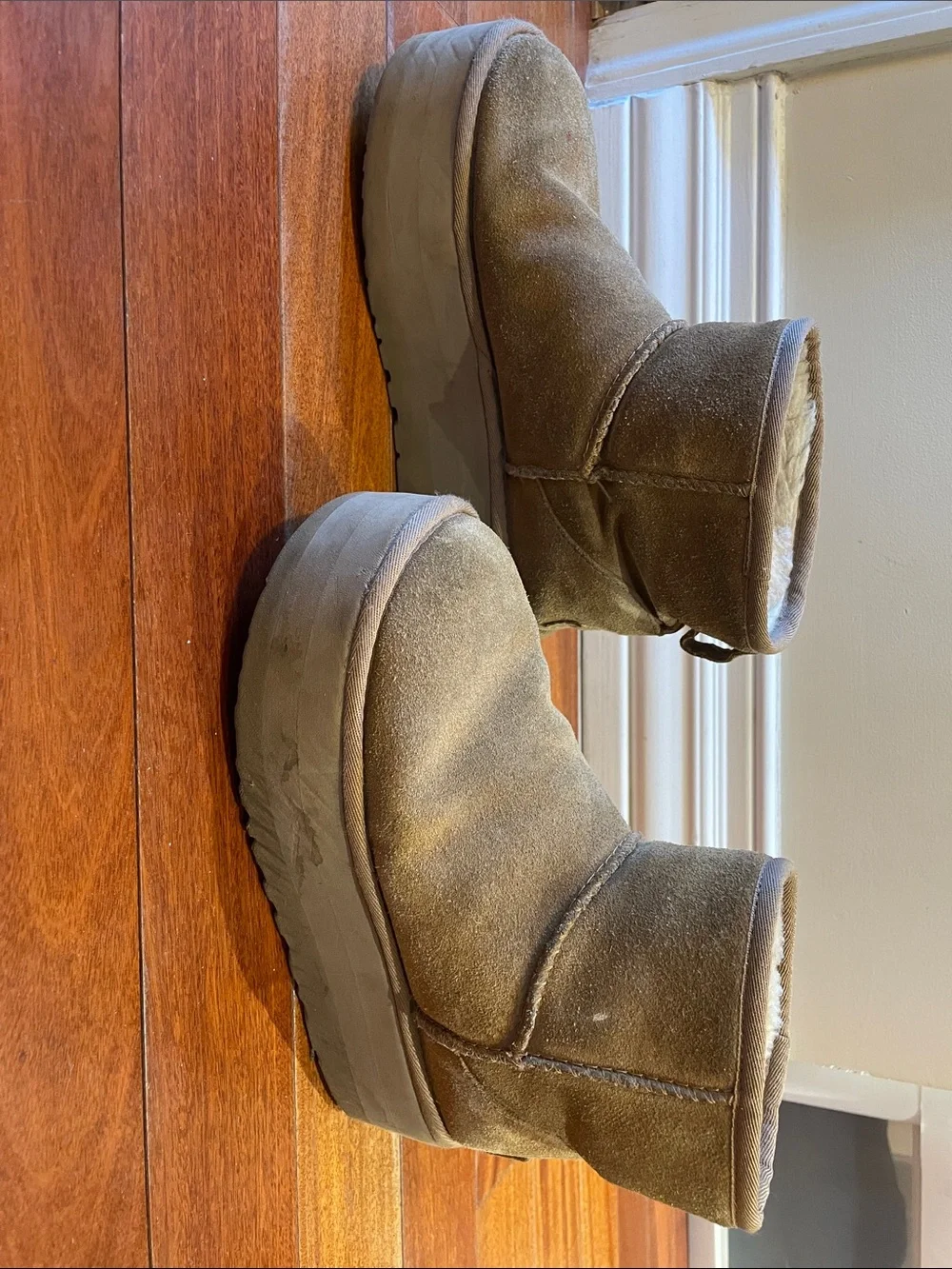 UGG Chestnut Suede Fleece-Lined Platform Ankle Boots - Women’s Size 6
